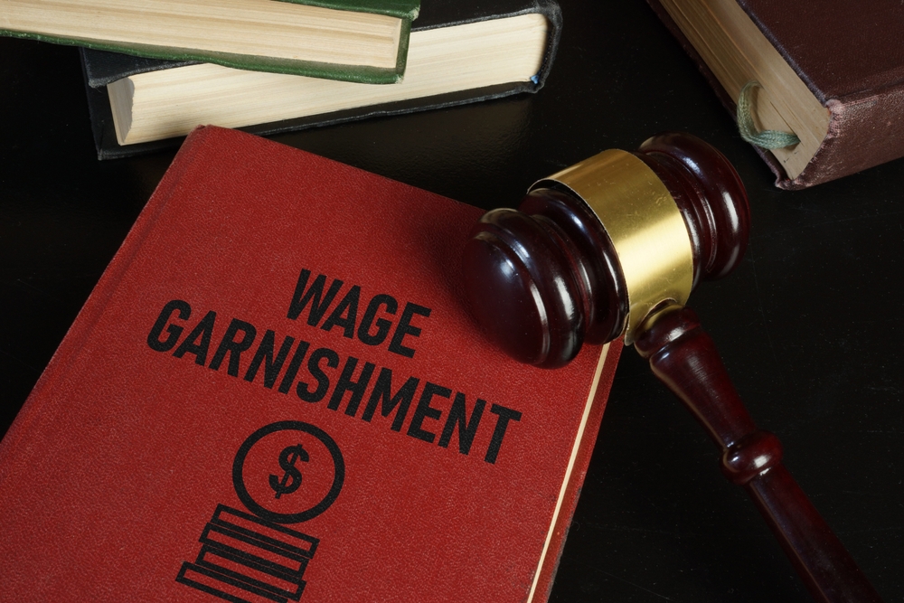 Wage garnishment is shown using a text