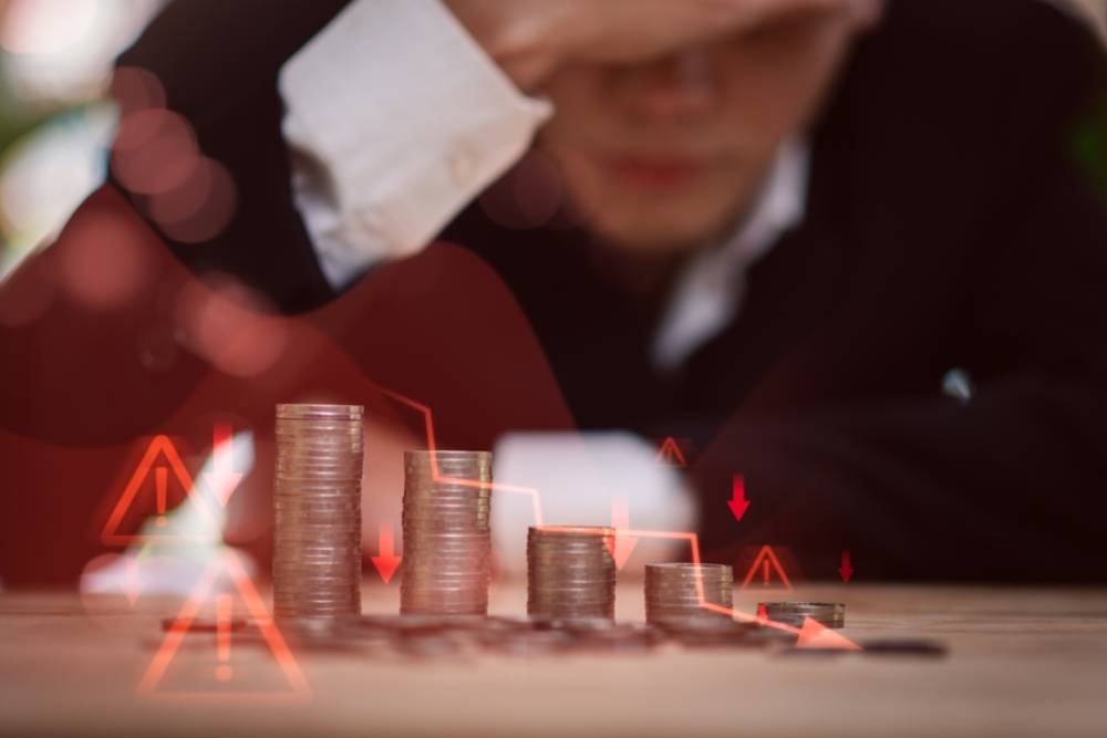 unsolvable financial problem concept ,unemployment, poverty, unpaid debts,business loss, bankruptcy and crisis ,Anxious about future financial crises ,investment ,Risk and mistake